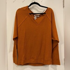 Double Zero Burnt Orange Waffle Knit Top